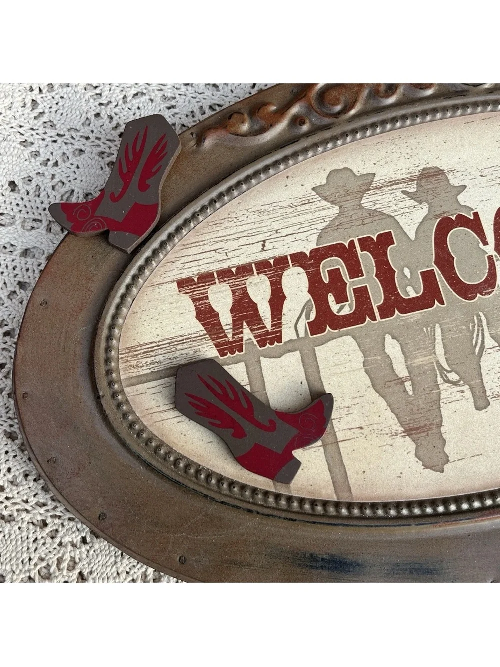 Horse Welcome Sign Home Decor Brown Cast Iron Horseshoe Rustic Rusty Ranch Art